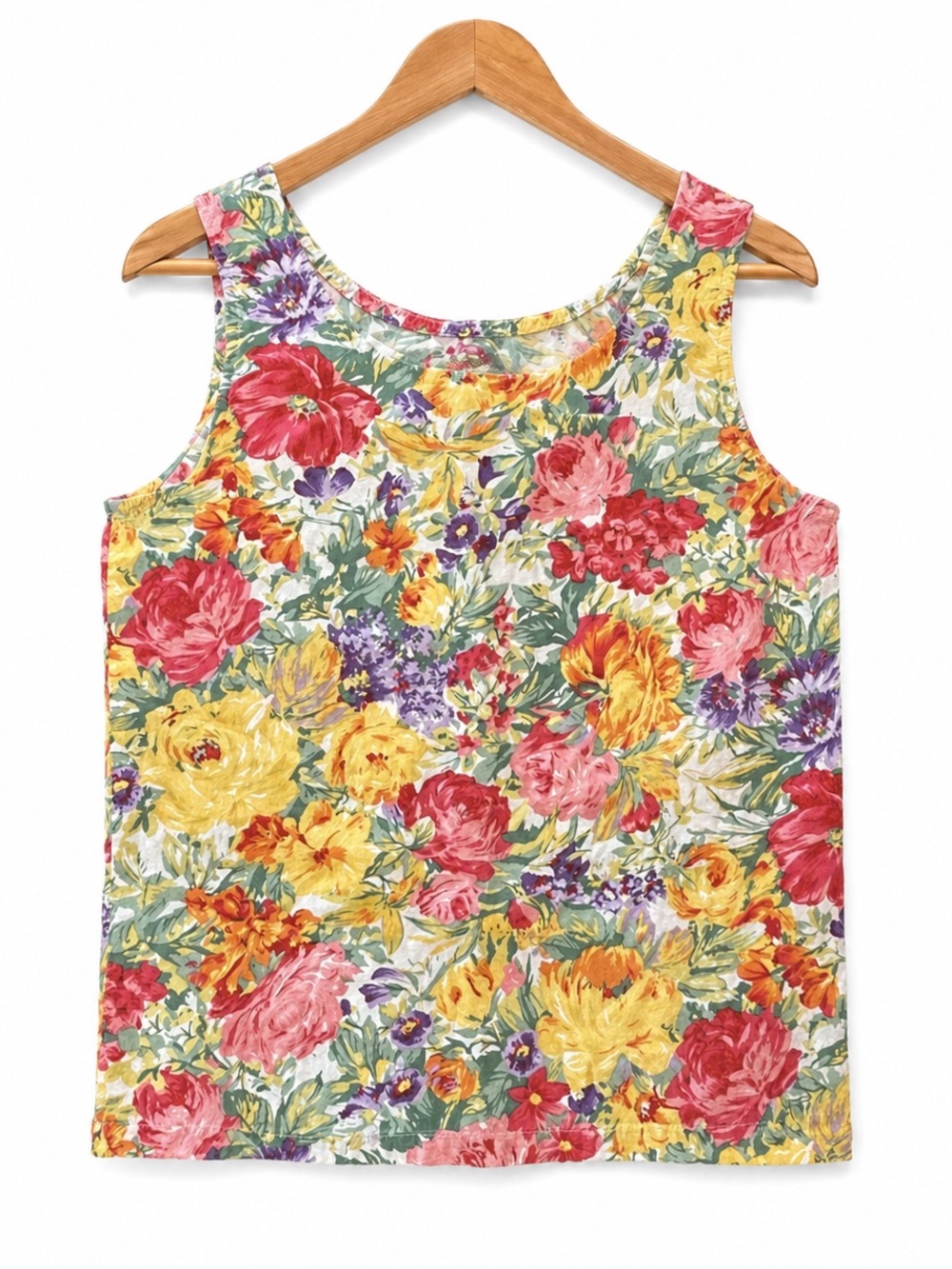 VTG 90s L Paris Blues Floral grunge tank sleeveless boxy Shirt Cottagecore Boho